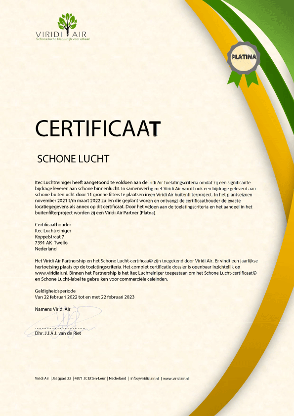 Certificaat ViridiAir